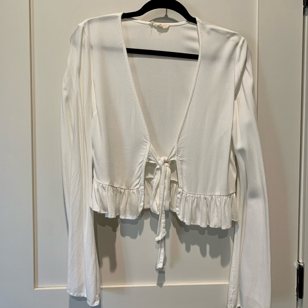 LA Hearts Long Sleeve Ruffle Accented Crop Top